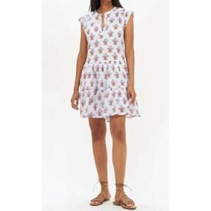 OLIPHANT Tuckernuck Roll Sleeve Short Mini Dress Atherton Lavender Block Print L